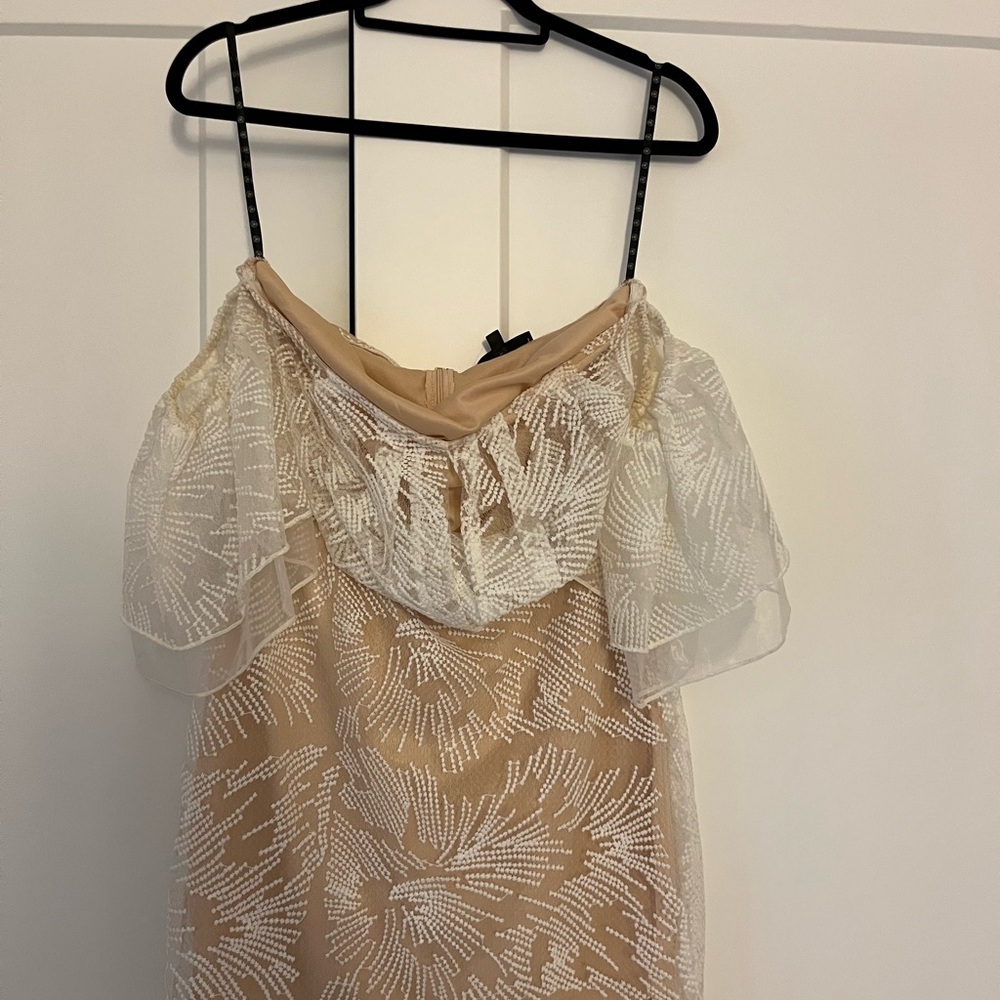 Elegant Beige and White Strapless Dress